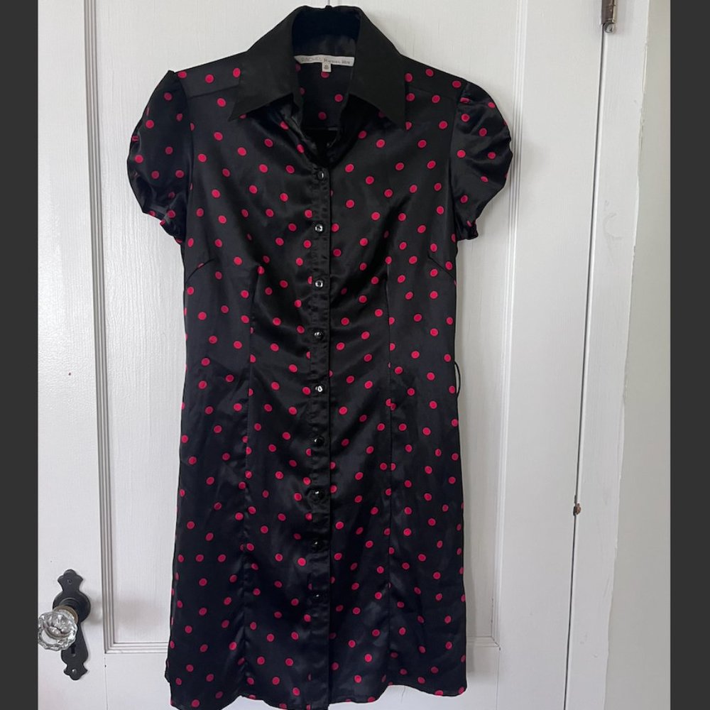 Rachel Roy Black Polka Dot Button Down Dress